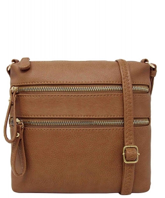 Double Zip Fashion Crossbody Bag WU085 STONE